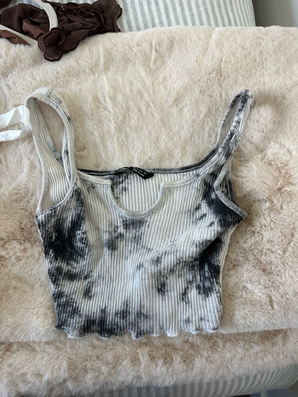 SHEIN Black & White Tie-Dye Ribbed Cropped Tank